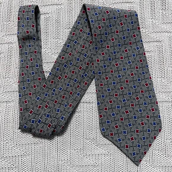 Vintage 1980s Swing red and blue geometric print silk tie - Picture 1 of 6